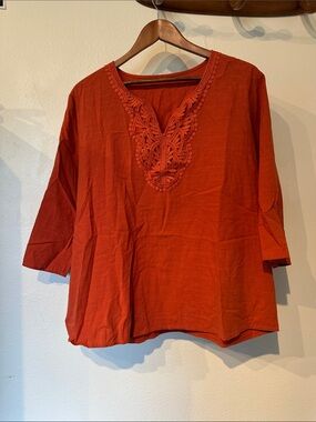 Lomon Women's Embroidered Rust Tunic Top